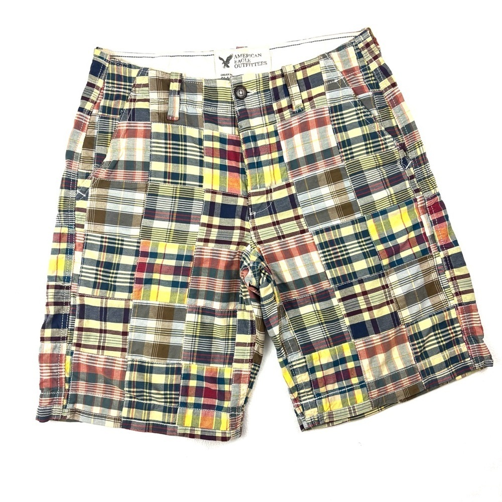 American Eagle Multicolor Patchwork Plaid 100% Cotton Knee Length Chino Short 32